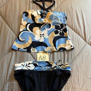 Blue halter tankini blinking